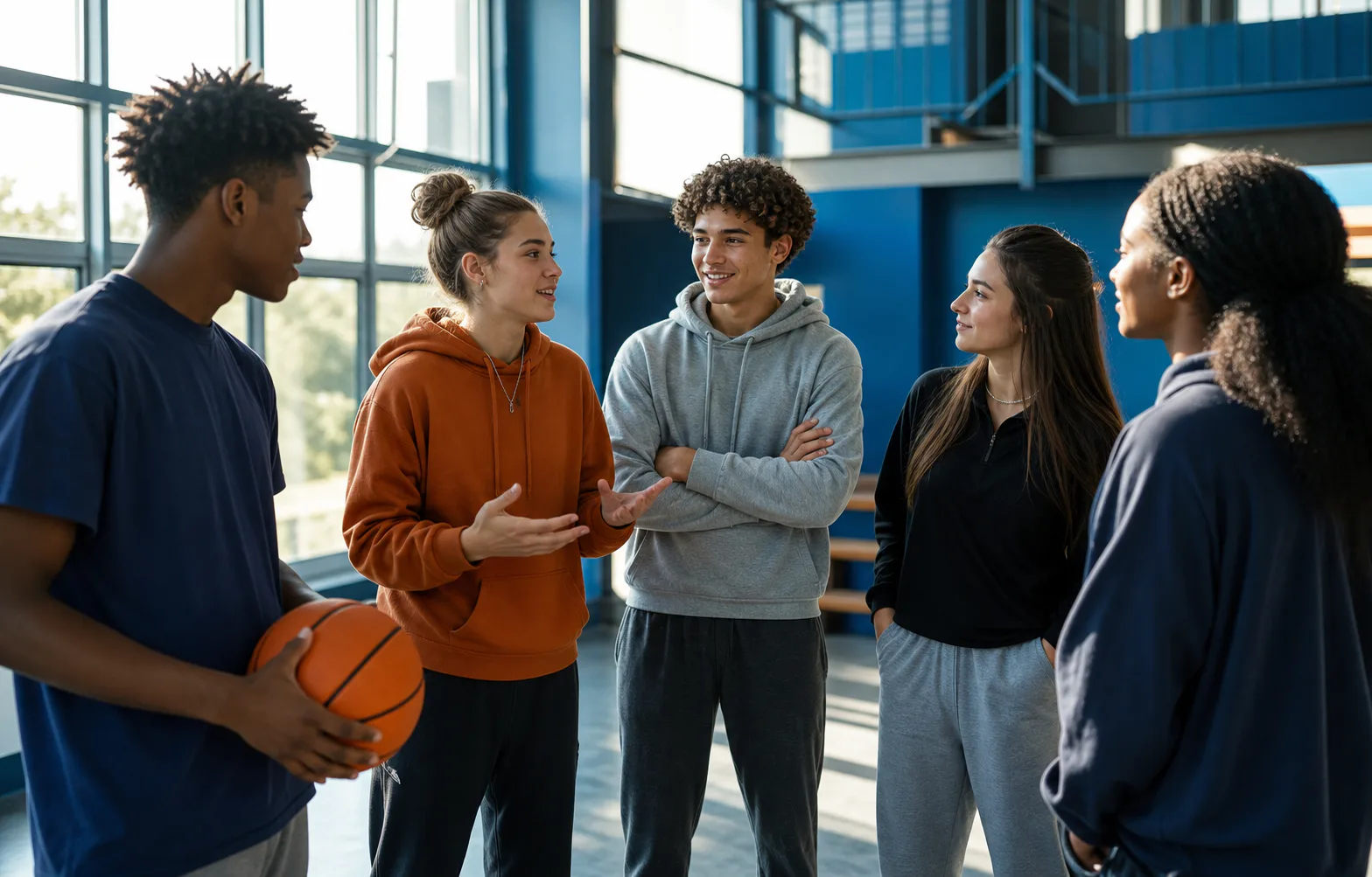 Young people building communication and leadership skills together in an athletics setting
